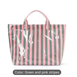 Striped Green and Pink Tote Bag